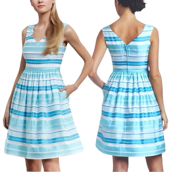 Lilly Pulitzer Kiera Fit & Flare Dress 12 Blue Aqua Stripe Print - Picture 3 of 16